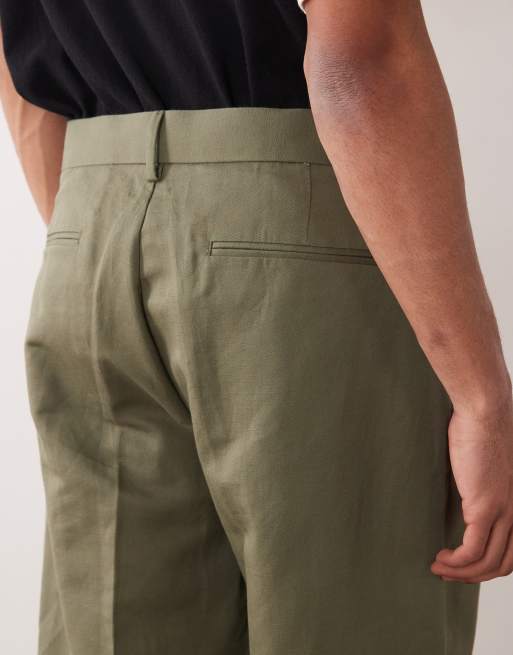 ASOS DESIGN - Pantalon ajusté oversize en lin majoritaire - Vert olive, 4 de 5