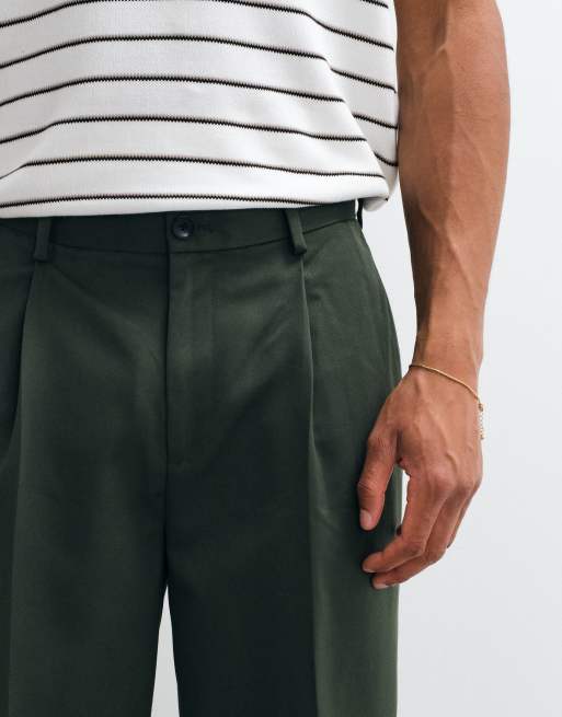 ASOS DESIGN pantalon ajusté plissé oversize fuselé vert olive, 4 de 5