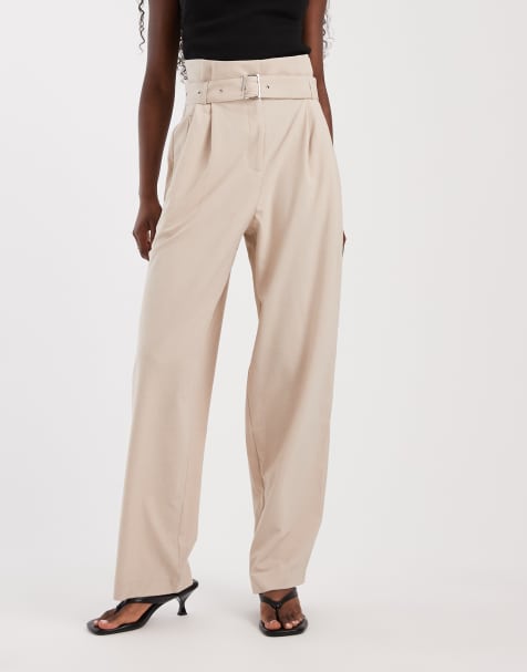 ASOS DESIGN - Pantalon ajusté style pirate à taille haute froncée - Sable - view 1