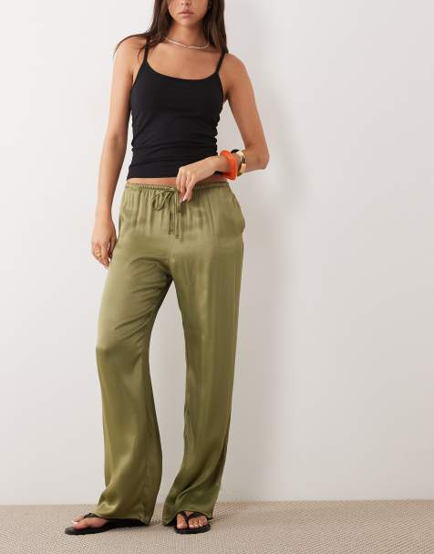 ASOS DESIGN - Pantalon ample à enfiler en satin - Olive - view 1