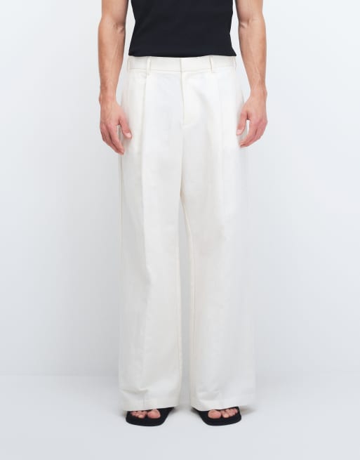 ASOS DESIGN - Pantalon ample ajusté à pinces en lin majoritaire - Blanc, 2 de 9