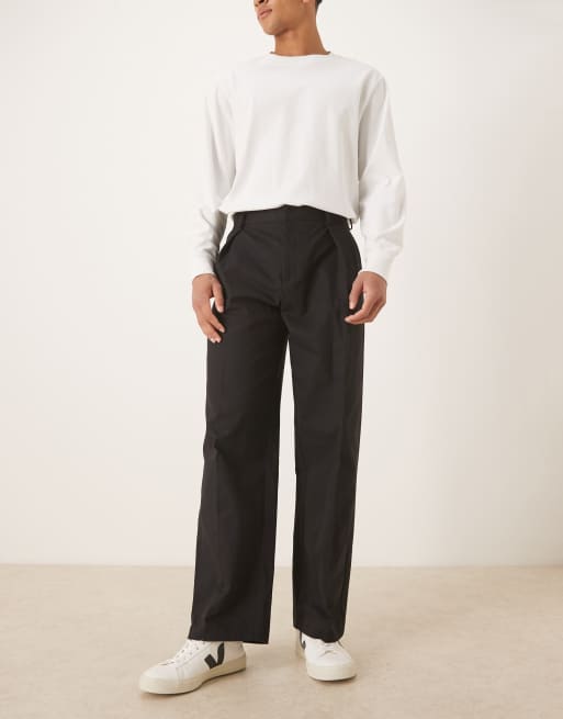 ASOS DESIGN - Pantalon ample ajusté en coton avec plis profonds - Noir, 2 de 5