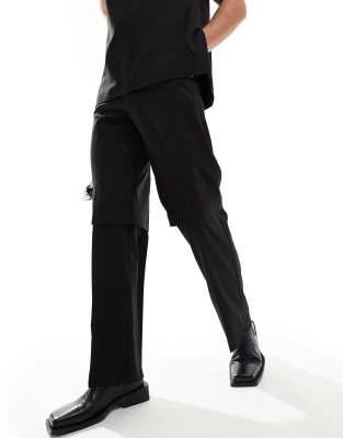 ASOS DESIGN - Pantalon ample de costume d'ensemble habillé coupe slim à deux épaisseurs - Noir