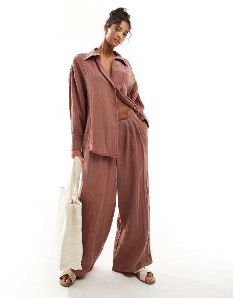 ASOS DESIGN - Pantalon ample d'ensemble à pinces en tissu texturé - Rouille - view 1