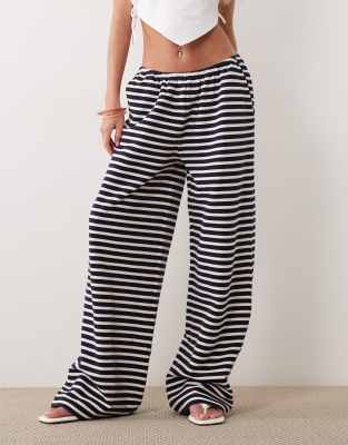 Pantalon ample d'ensemble en maille jersey à rayures - Noir et blanc-multicolore L