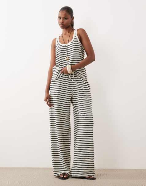 ASOS DESIGN - Pantalon ample d'ensemble en maille texturée à rayures - Noir et blanc - view 1