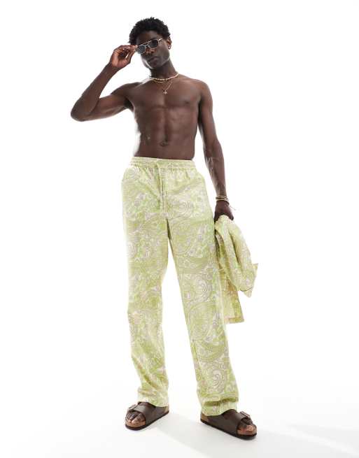 ASOS DESIGN - Pantalon ample d'ensemble en satin à imprimé cachemire et taille élastique