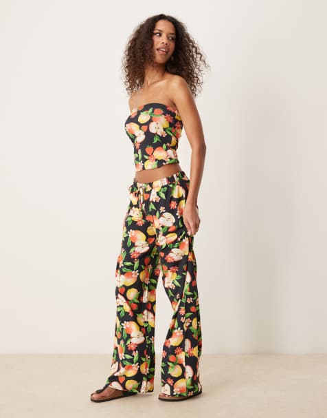 ASOS DESIGN - Pantalon ample d'ensemble en tissu gaufré à imprimé fruits - view 1