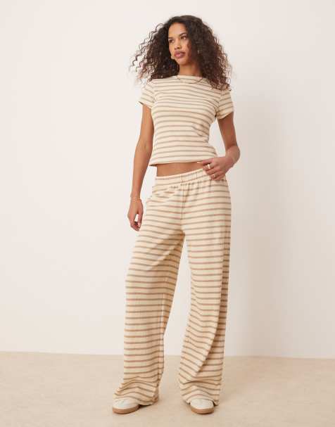 ASOS DESIGN - Pantalon ample d'ensemble en tissu gaufré à rayures - Neutre - view 1