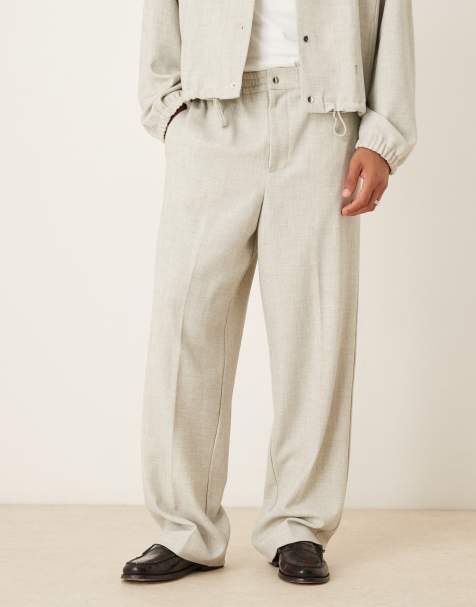 ASOS DESIGN - Pantalon ample d'ensemble habillé en tissu mélangé - Gris clair - view 1