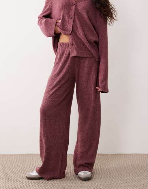 ASOS DESIGN - Pantalon ample d'ensemble ultra-doux en maille côtelée brossée - Bordeaux, 2 de 5
