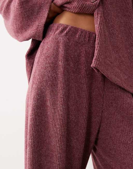 ASOS DESIGN - Pantalon ample d'ensemble ultra-doux en maille côtelée brossée - Bordeaux, 3 de 5