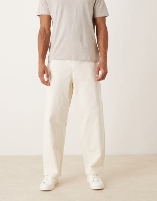 ASOS DESIGN - Pantalon ample droit à cordon de serrage - Écru-Blanc