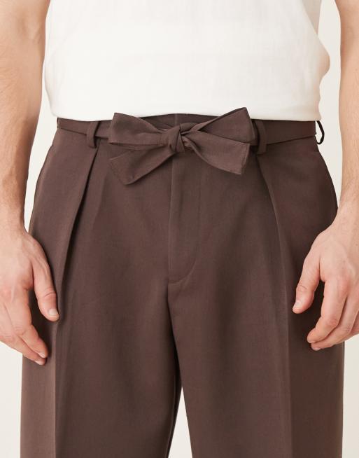ASOS DESIGN - Pantalon ample élégant avec ceinture - Marron foncé, 4 de 5