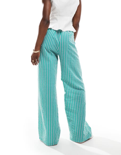 ASOS DESIGN - Pantalon ample en crépon à rayures et taille nouée - Rose et vert, 2 de 5