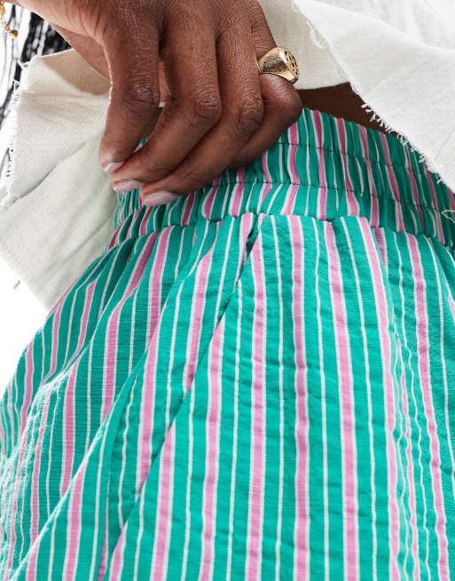 ASOS DESIGN - Pantalon ample en crépon à rayures et taille nouée - Rose et vert, 3 de 5