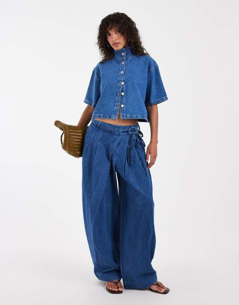 ASOS DESIGN - Pantalon ample en denim doux à taille croisée - view 1