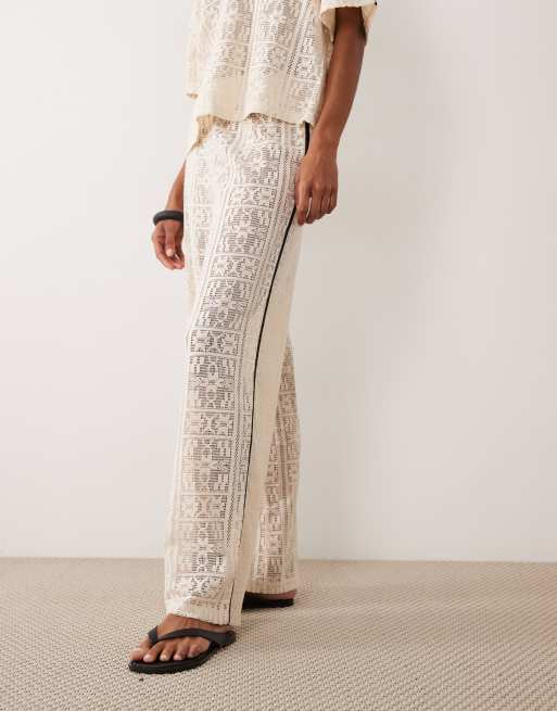 ASOS DESIGN - Pantalon ample en jersey crocheté - Naturel, 3 de 5