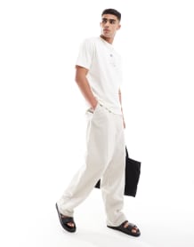 ONLY & SONS linen mix long sleeve shirt in white