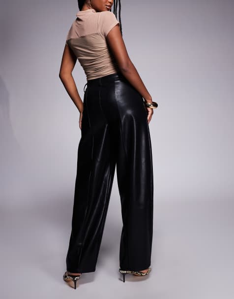 ASOS DESIGN - Pantalon ample en similicuir à surpiqûres - Noir - view 1