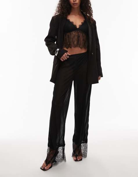 ASOS DESIGN - Pantalon ample en tulle transparent avec bords en dentelle contrastante - Noir - view 1