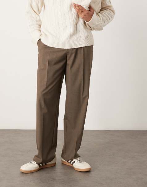 ASOS DESIGN - Pantalon ample et élégant à carreaux avec pinces à l'avant - Marron - view 1