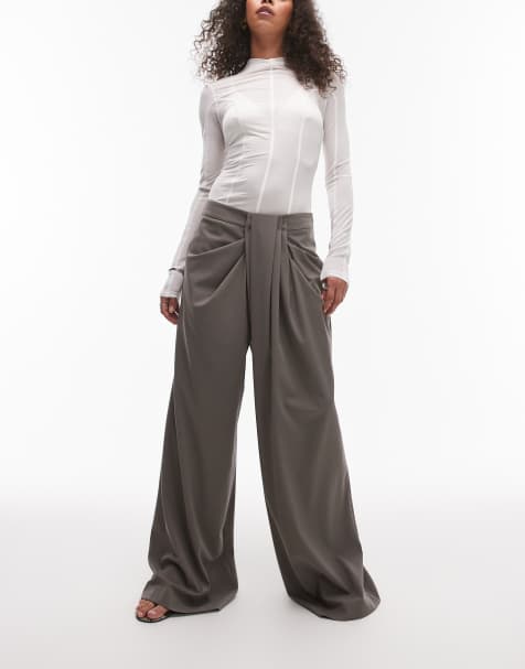 ASOS DESIGN - Pantalon ample et élégant coupe masculine avec détail drapé - Olive - view 1
