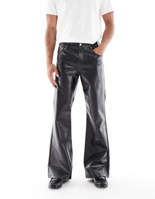 ASOS DESIGN - Pantalon ample et évasé en similicuir - Noir