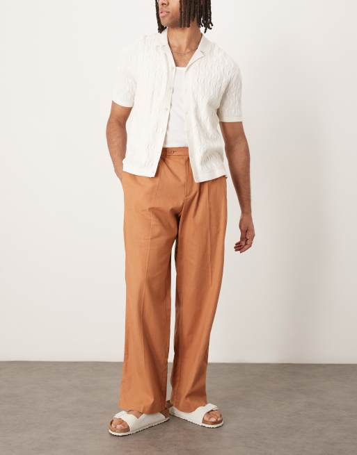 ASOS DESIGN - Pantalon ample et habillé avec double pinces à l'avant en lin mélangé - Rouille, 4 de 5