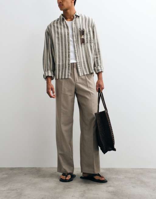 ASOS DESIGN - Pantalon ample habillé à pinces et chevrons en laine mélangée - Taupe, 2 de 5
