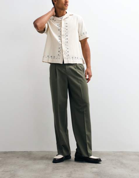ASOS DESIGN - Pantalon ample habillé à pinces - Vert olive - view 1