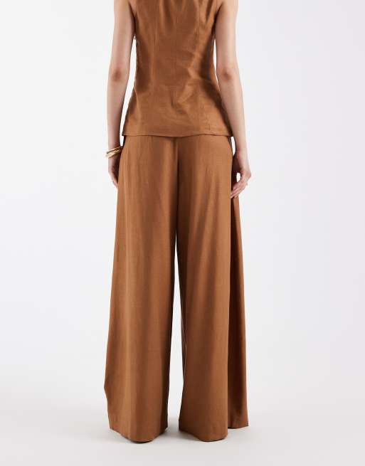 ASOS DESIGN - Pantalon ample habillé en sergé de lin mélangé - Caramel, 3 de 5