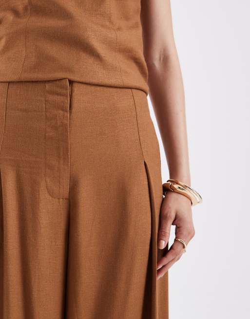 ASOS DESIGN - Pantalon ample habillé en sergé de lin mélangé - Caramel, 4 de 5