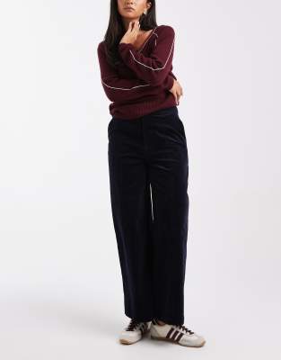 Pantalon ample longueur chevilles en velours côtelé - Bleu marine 32