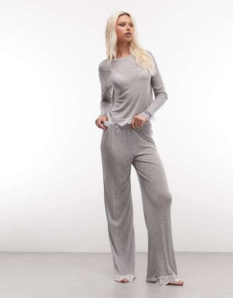 ASOS DESIGN - Pantalon ample semi-transparent bordé de dentelle - Gris - view 1
