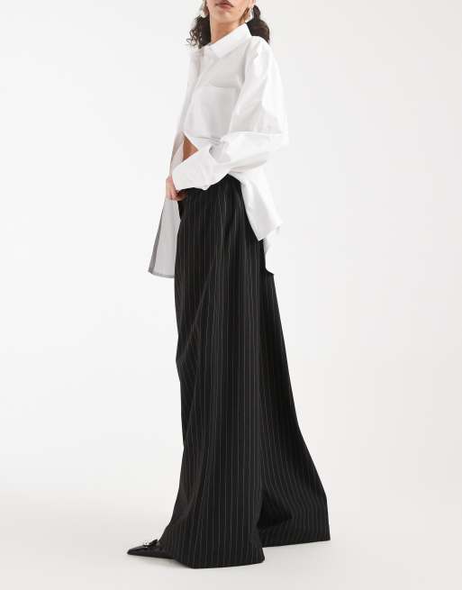 ASOS DESIGN - Pantalon ample style masculin froncé sur les côtés à fines rayures - Noir, 3 de 5