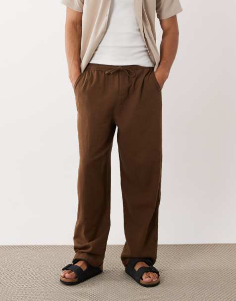 ASOS DESIGN pantalon ample texturé marron avec taille élastiquée - marron - view 1