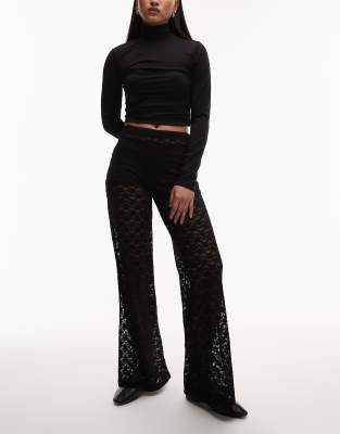 Pantalon ample transparent en dentelle - Noir 44