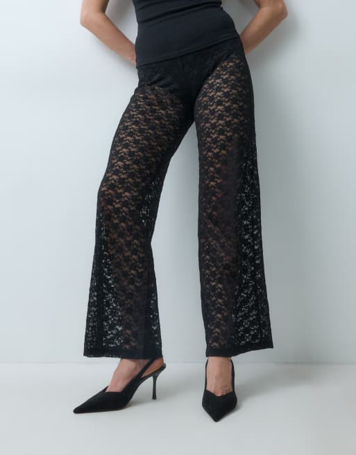 ASOS DESIGN - Pantalon ample transparent en dentelle - Noir, 2 de 5