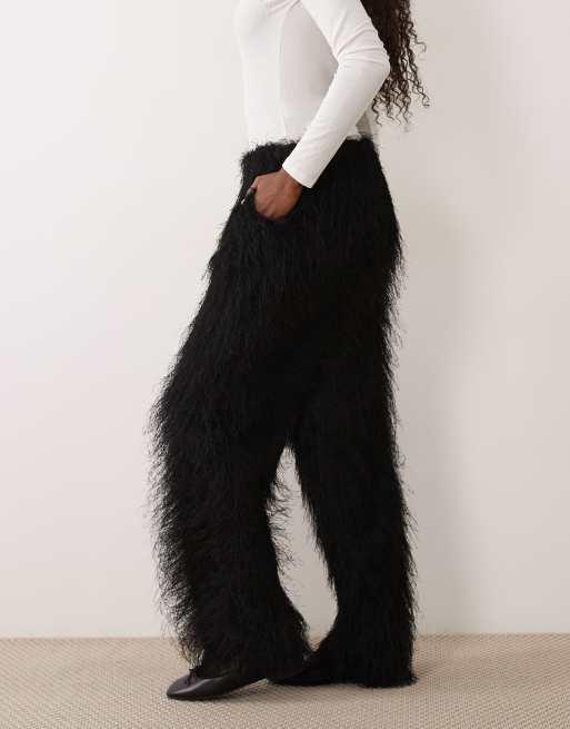 ASOS DESIGN - pantalón ancho de pelo suave en negro, 3 de 5