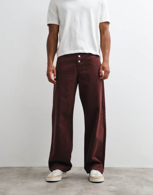 ASOS DESIGN - Pantalon baggy à boutons apparents - Marron, 2 de 5