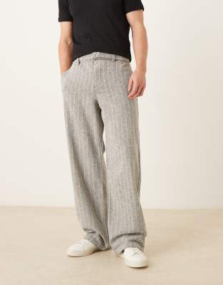 ASOS DESIGN - Pantalon baggy à fines rayures avec plis - Gris