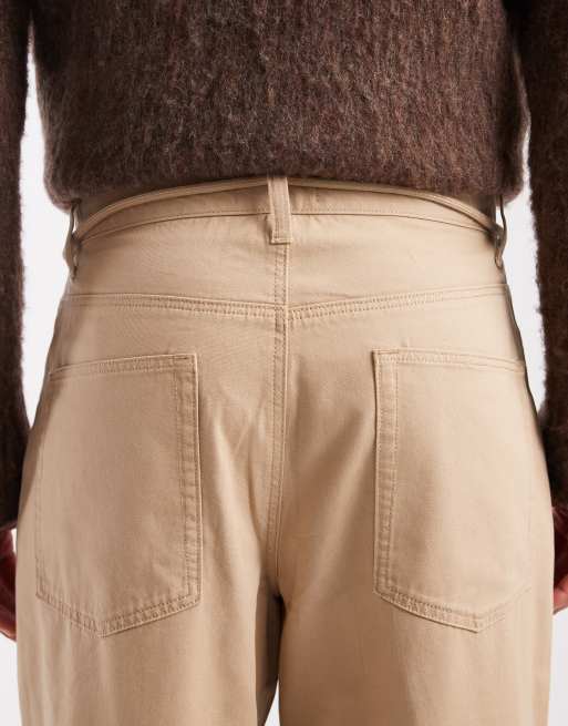 ASOS DESIGN - Pantalon baggy avec ceinture à nouer - Beige, 5 de 5
