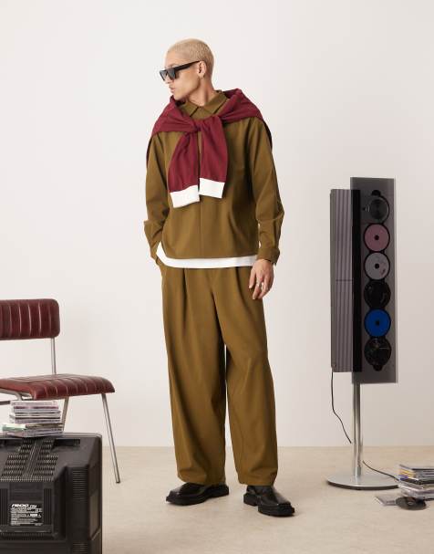 ASOS DESIGN - Pantalon baggy d'ensemble coupe bouffante - Marron - view 1