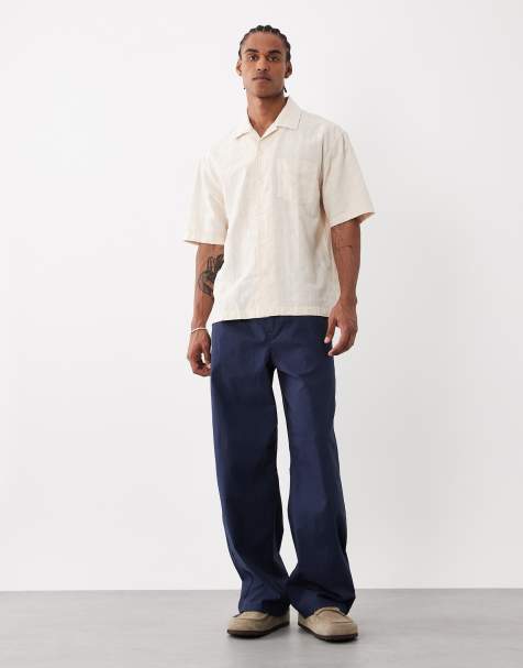 ASOS DESIGN - Pantalon baggy en lin mélangé - Bleu marine - view 1
