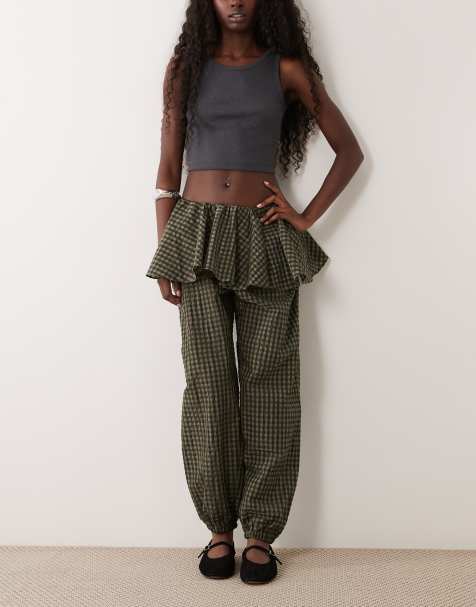 ASOS DESIGN pantalon ballon avec détail jupe superposée à carreaux vichy - view 1
