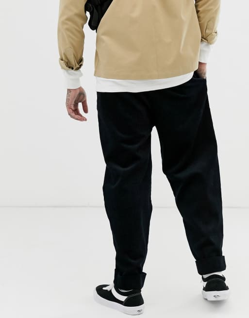 ASOS DESIGN - Pantalon ballon large en velours côtelé plissé - Noir, 2 de 4