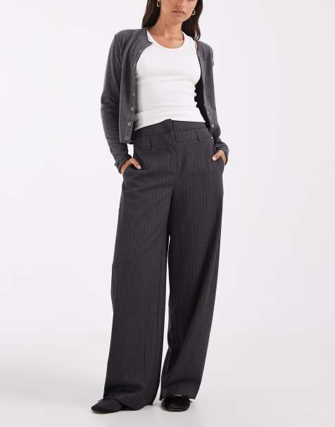 ASOS DESIGN Pantalon barrel ajusté à taille corsetée en gris anthracite à rayures fines - view 1