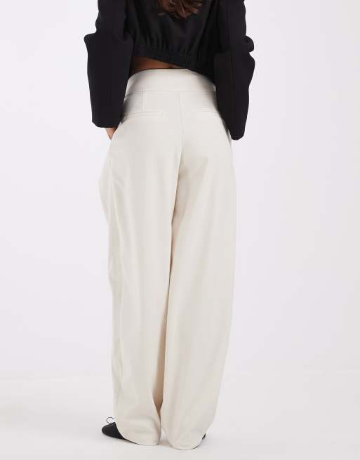 ASOS DESIGN pantalon barrel ajusté à taille haute avec détail plis, crème, 5 de 5