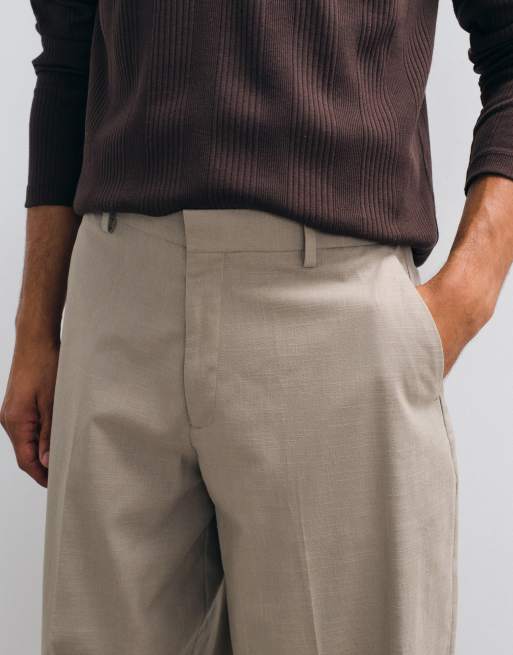 ASOS DESIGN pantalon barrel ajusté avec ceinture effet lin en pierre foncée, 3 de 5